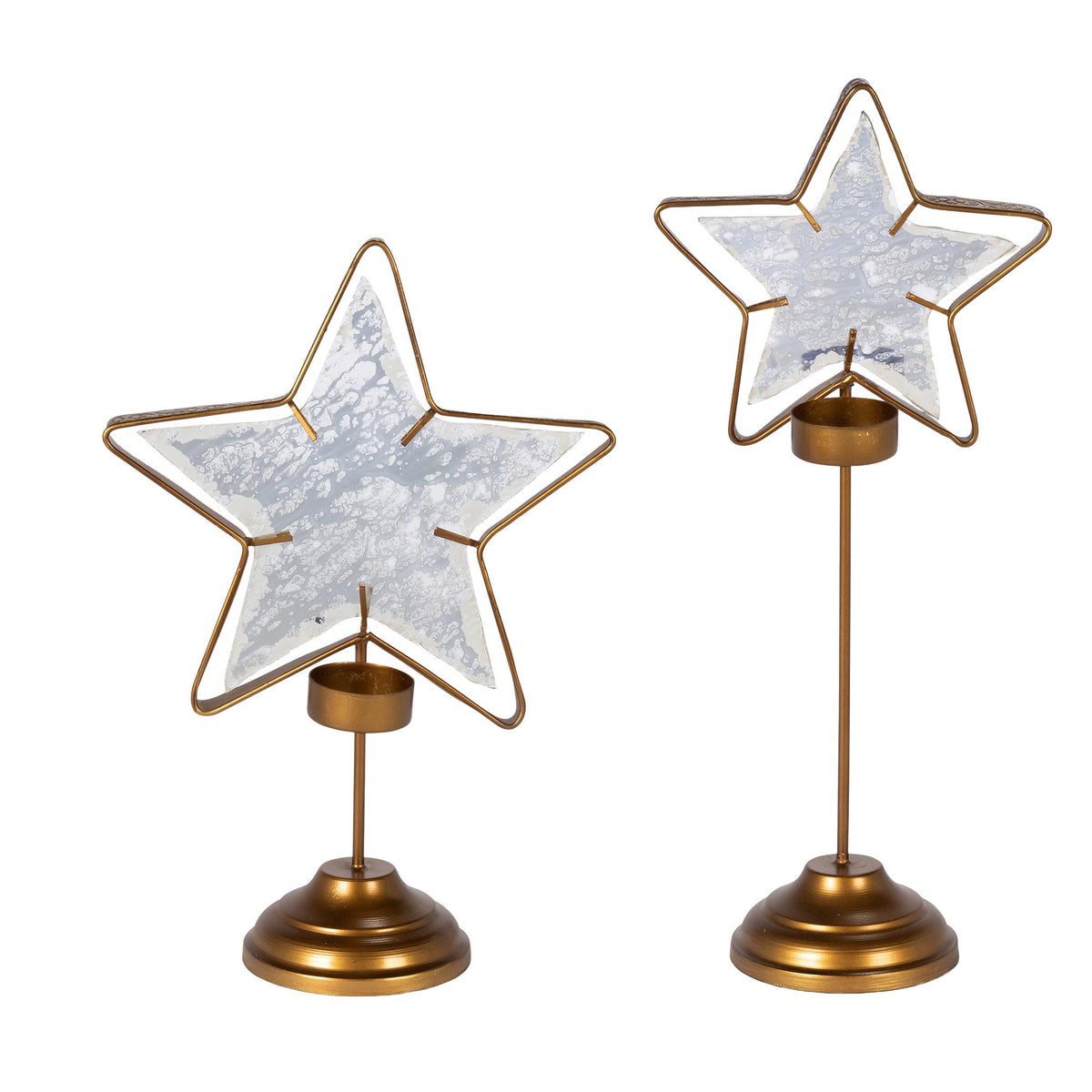 Metal and Mercury Glass Star Candle Holders, Set of 2, Large is 9.5"H