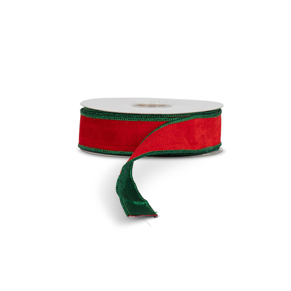 Red Velvet Ribbon with Green Metallic Back, 10 Yard, 1.5"W