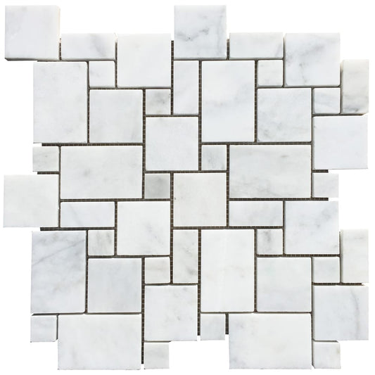 Carrara White Mini Versailles Pattern Mosaic Floor and Wall Tile - Livfloors Collection