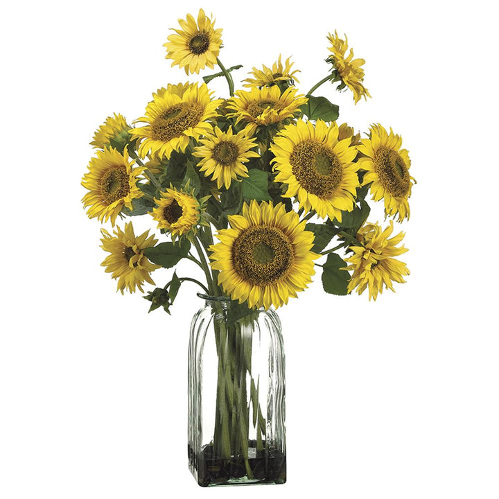 Artificial Faux Sunflower Bouquet in Glass Vase