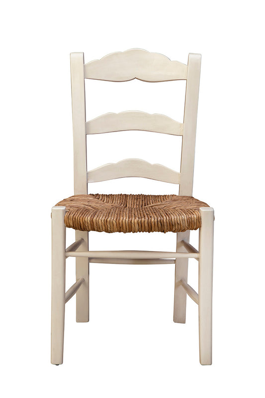 Cream Colored Caroline Side Chair viewed from the fromt showing wonderful woven seat.