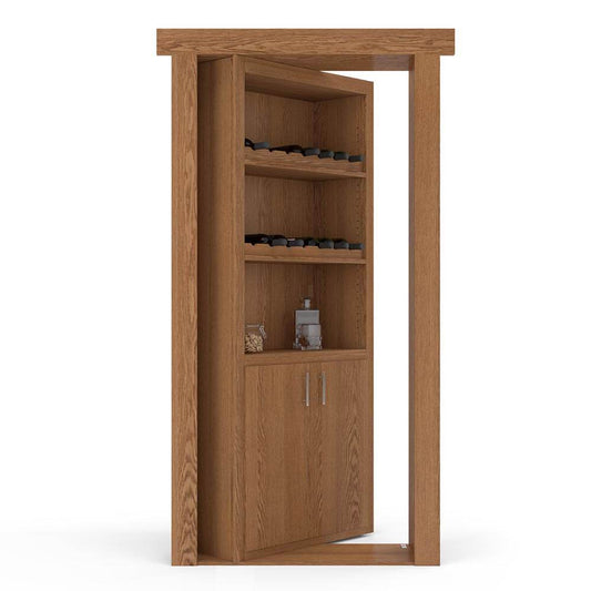 Hidden Flush Mount Oak Wine Rack Door