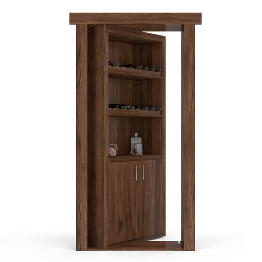 Hidden Flush Mount Walnut Wine Rack Door