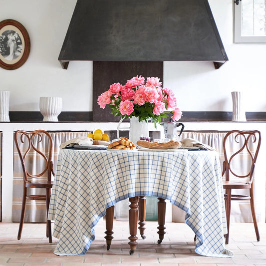 French Tablecloth Windowpane Blue & Natural