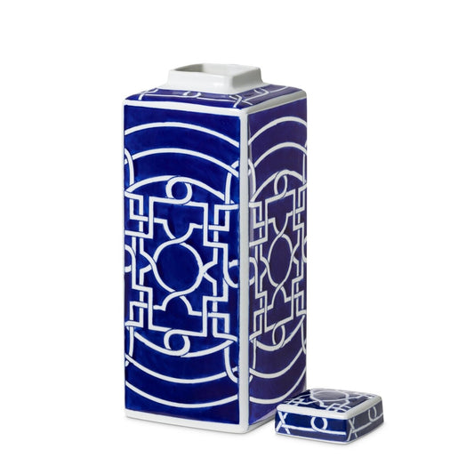 Imperial Ceramic Geometric Square Jar, Indigo, Large