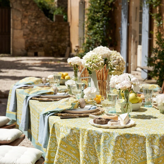 -French Tablecloth La Mer Aqua & Citrine-Out of Stock