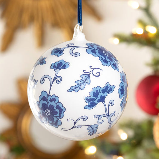 Peony Pattern Glass Christmas Ball Ornament, 6" (Set of 4)