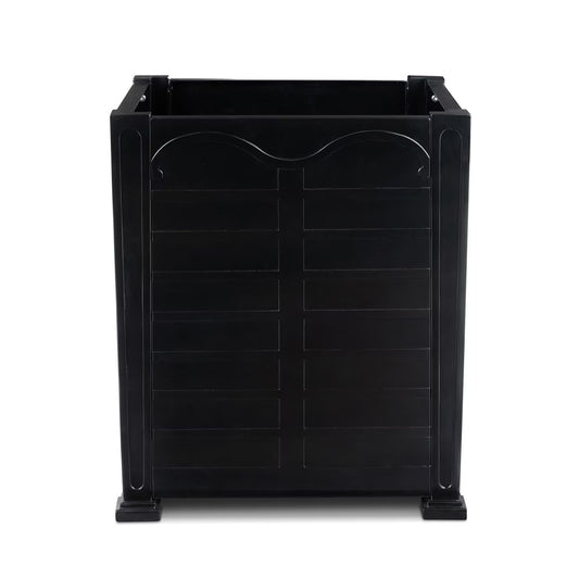 Black rectangular planter box on a white background
