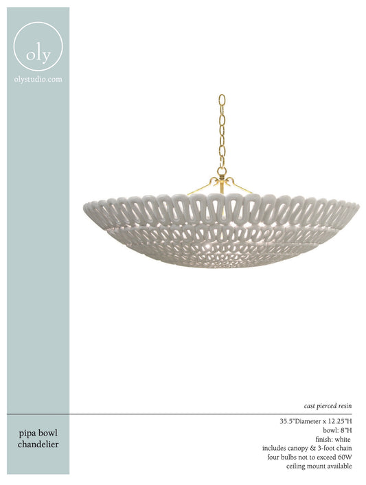 Pipa Bowl Chandelier White Silver Hardware