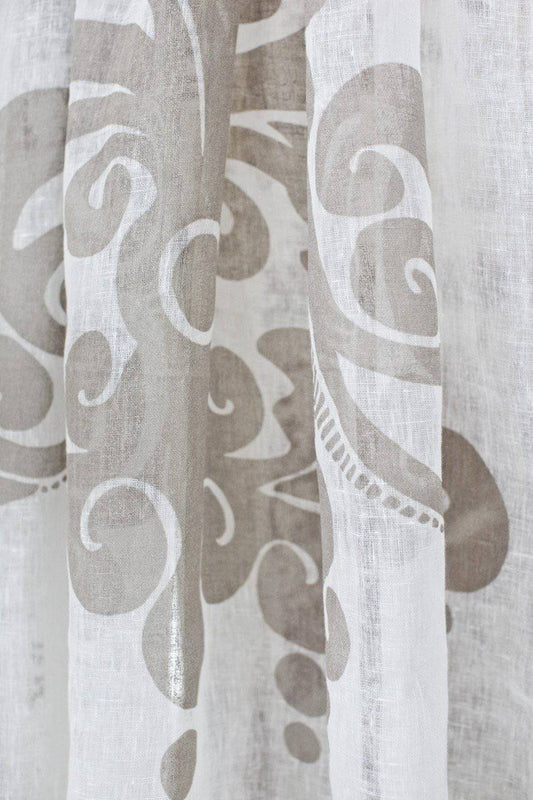 Enchantique Ivory Linen Gauze Damask Window Curtains 85" - Maison de Kristine