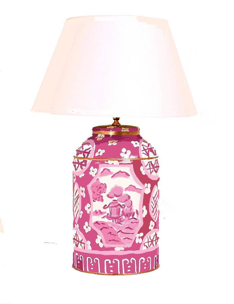 Canton Pink Tea Caddy Table Lamp & Shade by Dana Gibson - Maison de Kristine