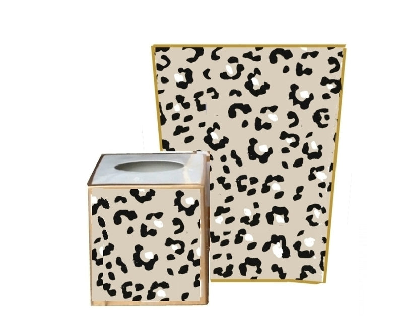 White Leopard Spots Wastebasket, Tissue Holder Sold Separately