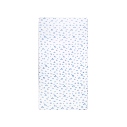 White towel with blue wave pattern on a white background