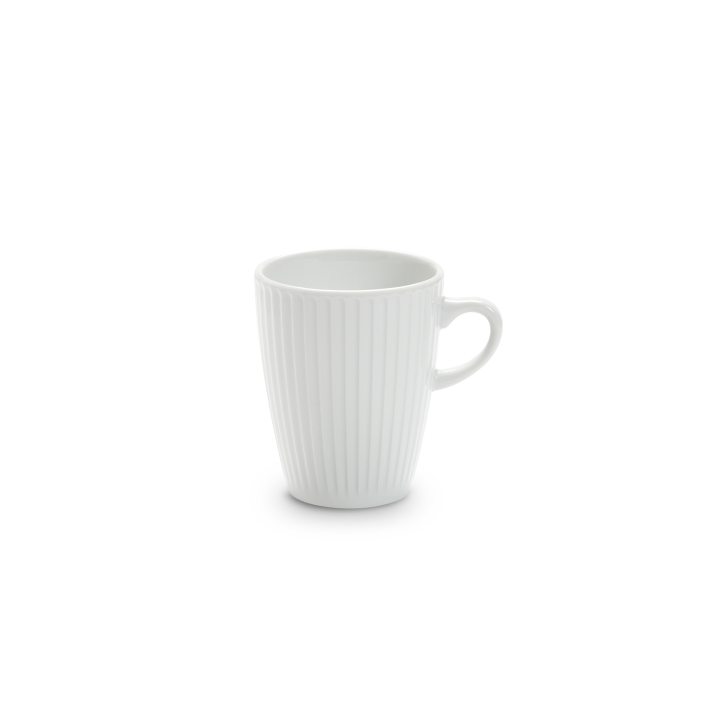 White ceramic mug with ribbed texture on a white background