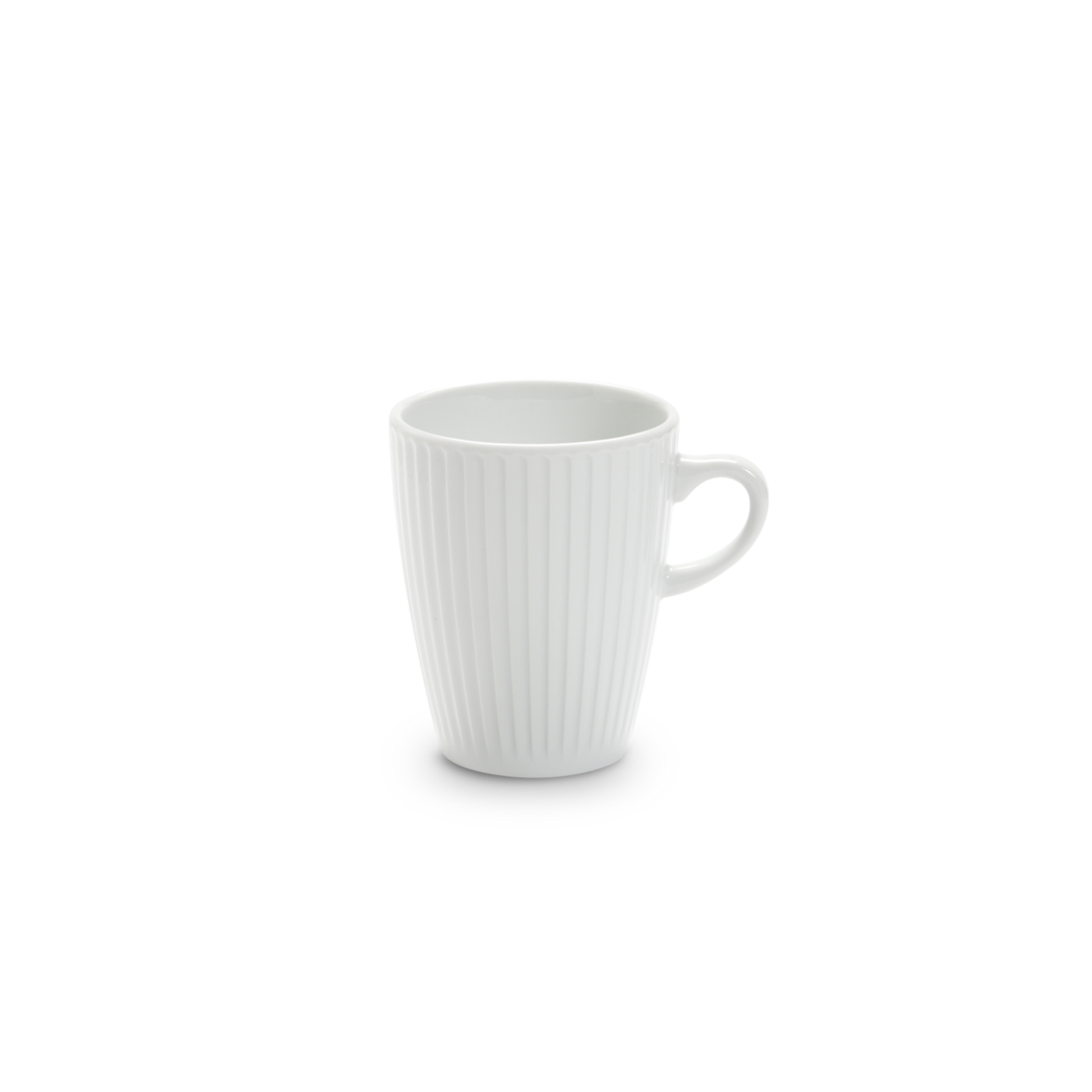 White ceramic mug with ribbed texture on a white background