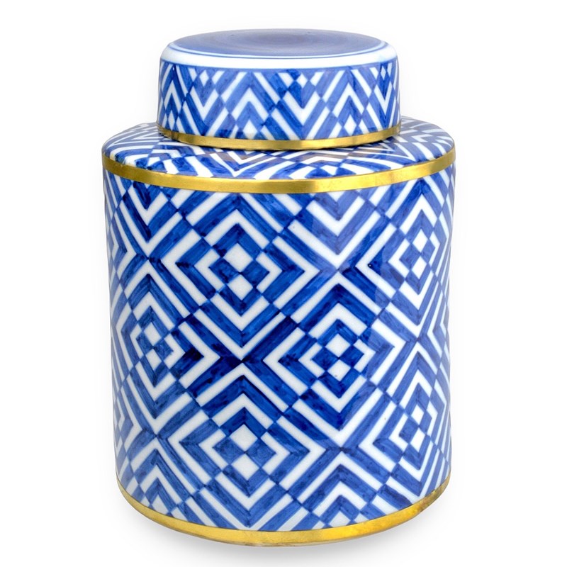Blue & White Optical Small Tea Jar by Currey and Company