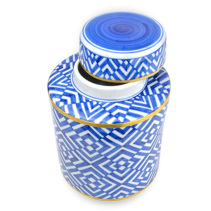 Blue & White Optical Small Tea Jar by Currey and Company