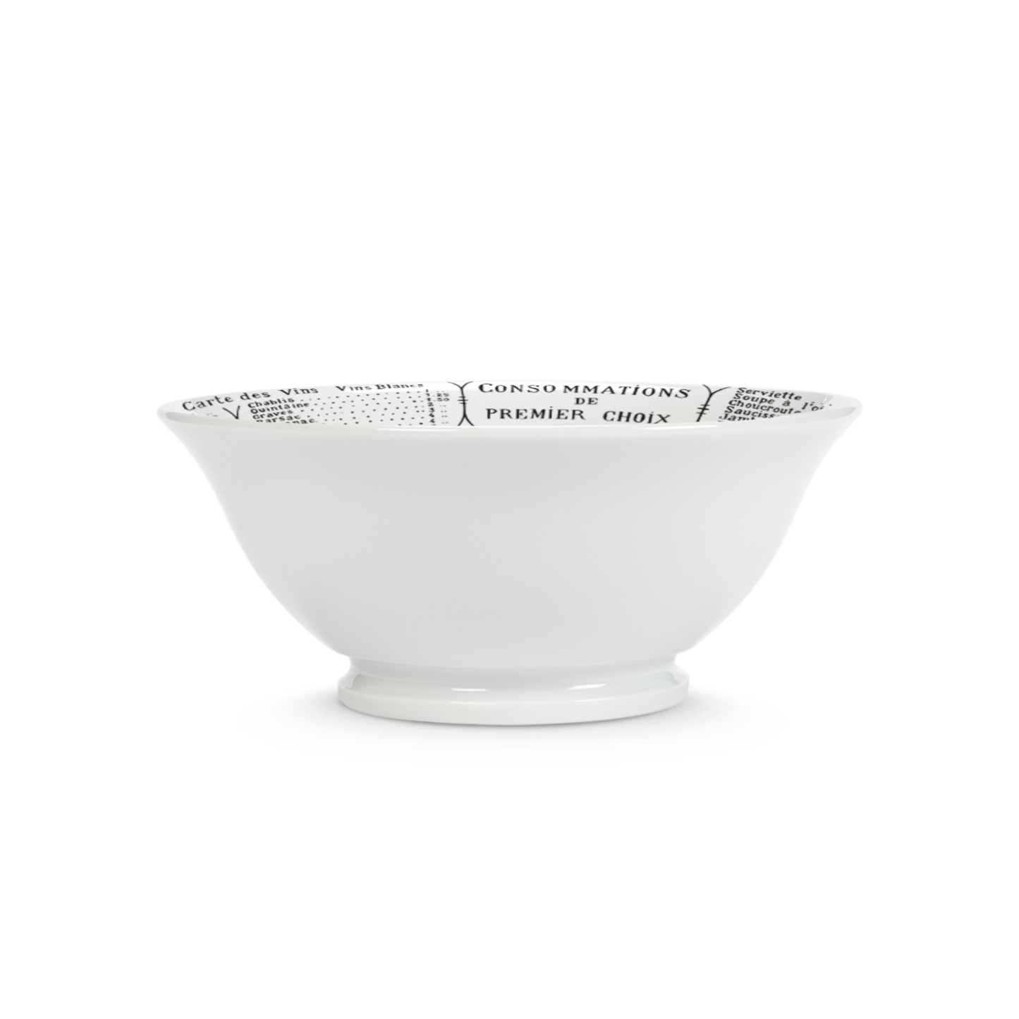 White bowl with black text on a white background