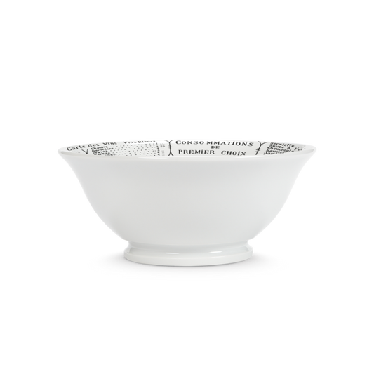 White bowl with black text on a white background
