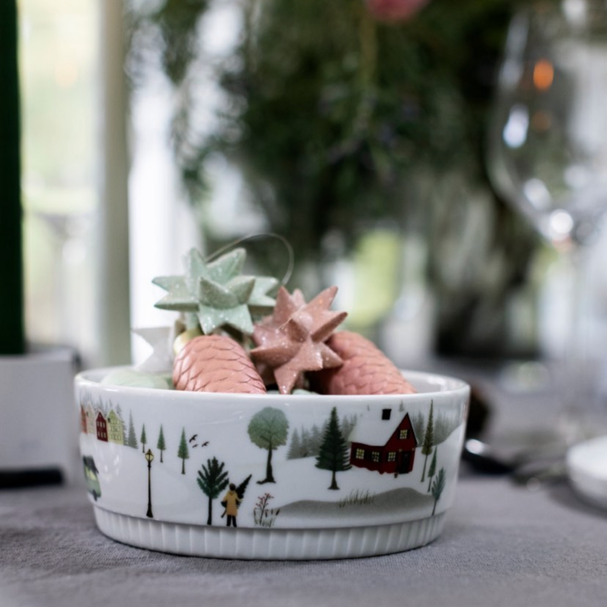 Decorative bowl with candy on a table setting