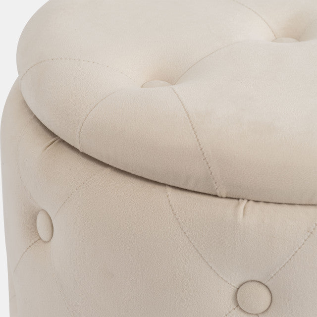 Tufted Storage Ottoman in Cream Set of 2 closeup of lid