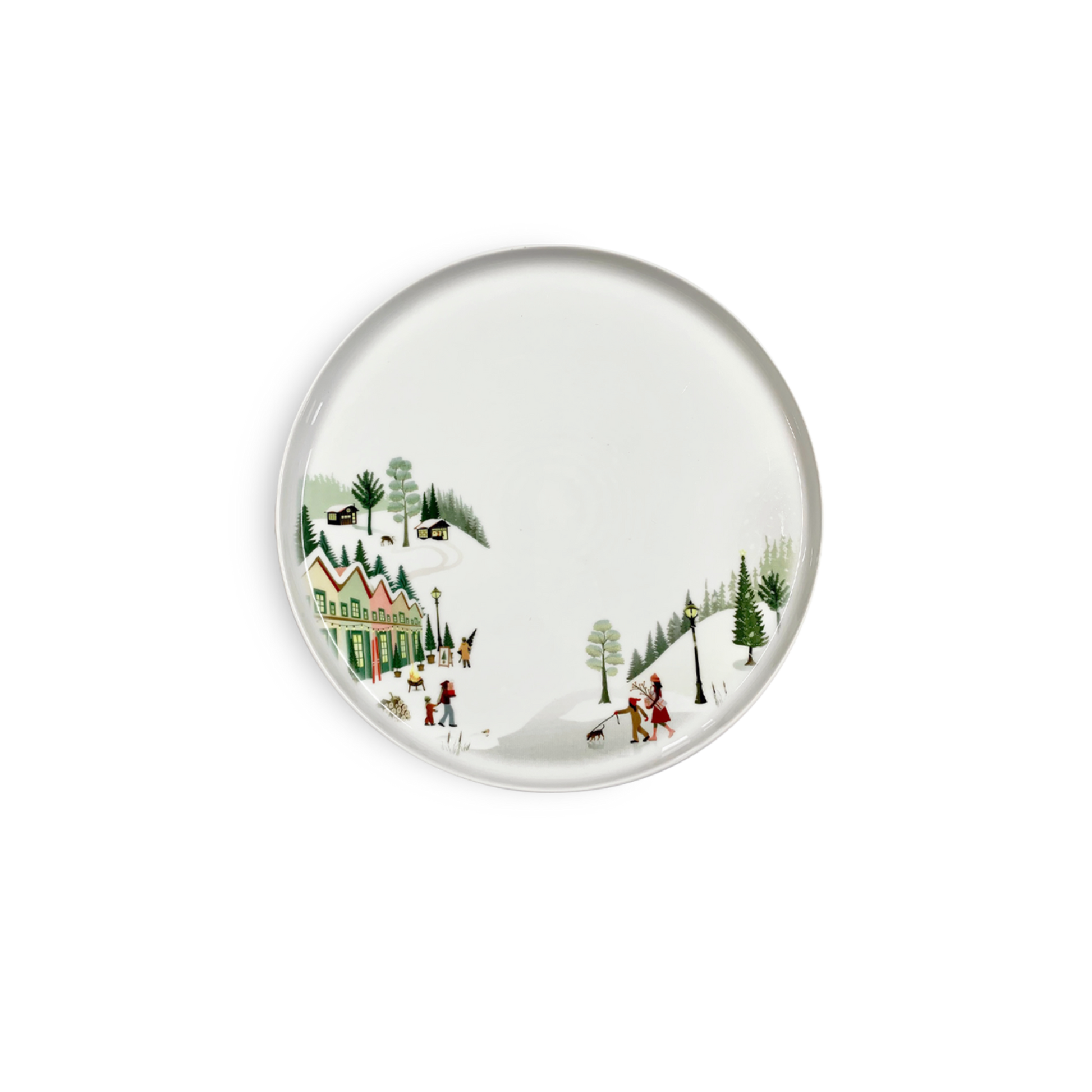 Decorative plate with a winter scene design on a white background