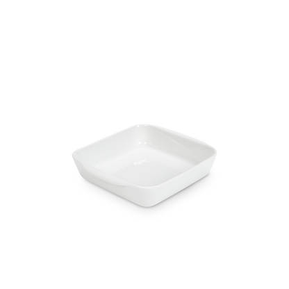 White ceramic square bowl on a white background
