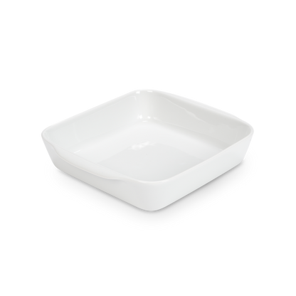 White square ceramic dish on a white background