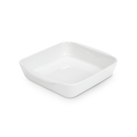 White square ceramic dish on a white background