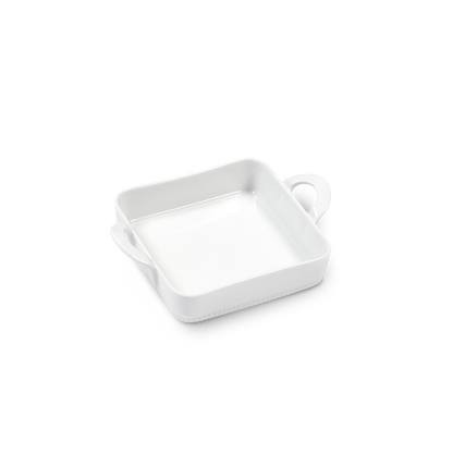 White rectangular ceramic dish on a white background