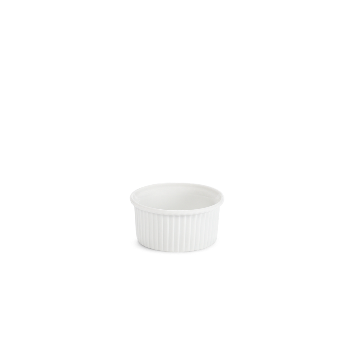 White ramekin with textured interior on a white background