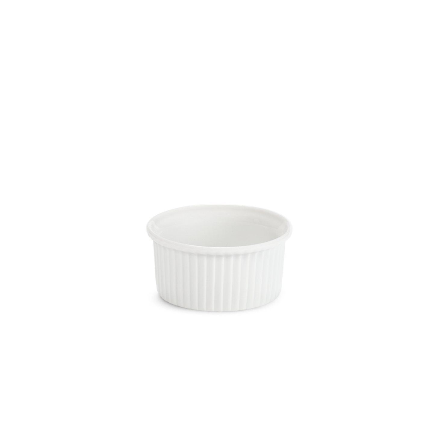 White ceramic ramekin on a white background