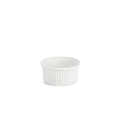 White ceramic ramekin on a white background