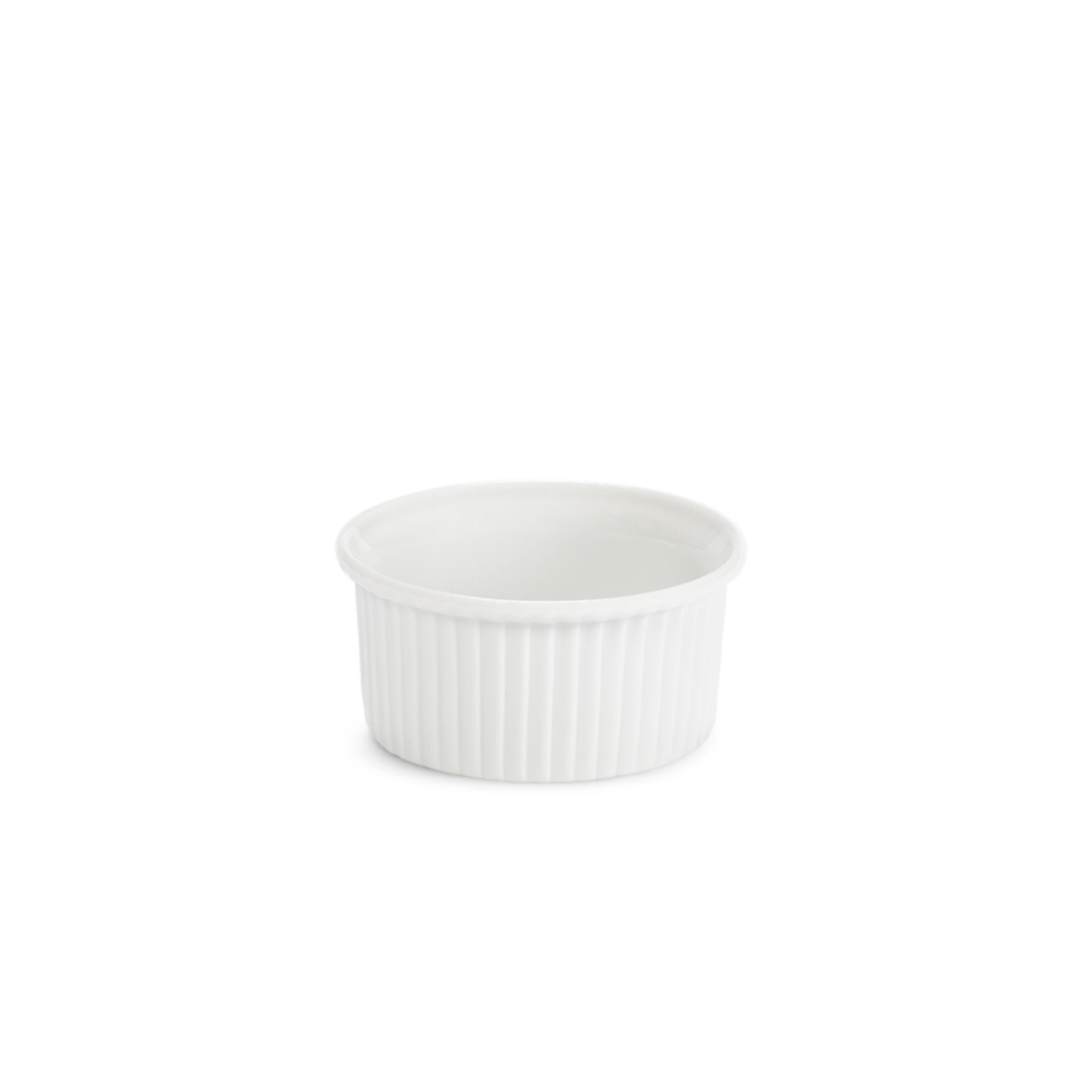 White ceramic ramekin on a white background