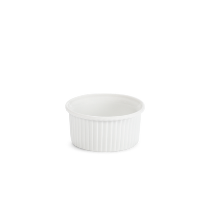 White ceramic ramekin on a white background