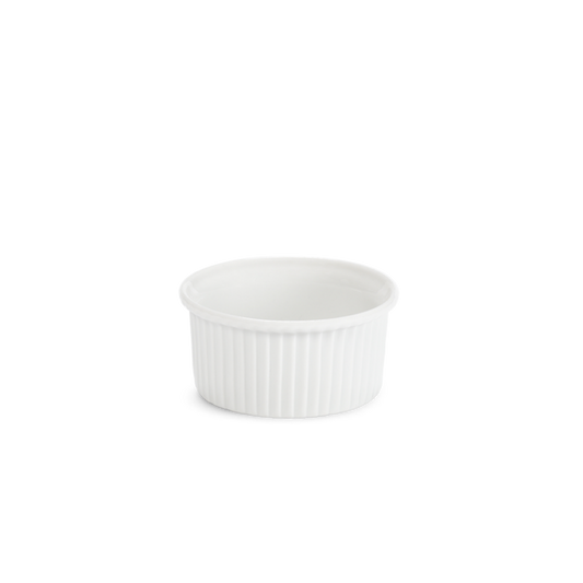 White ceramic ramekin on a white background