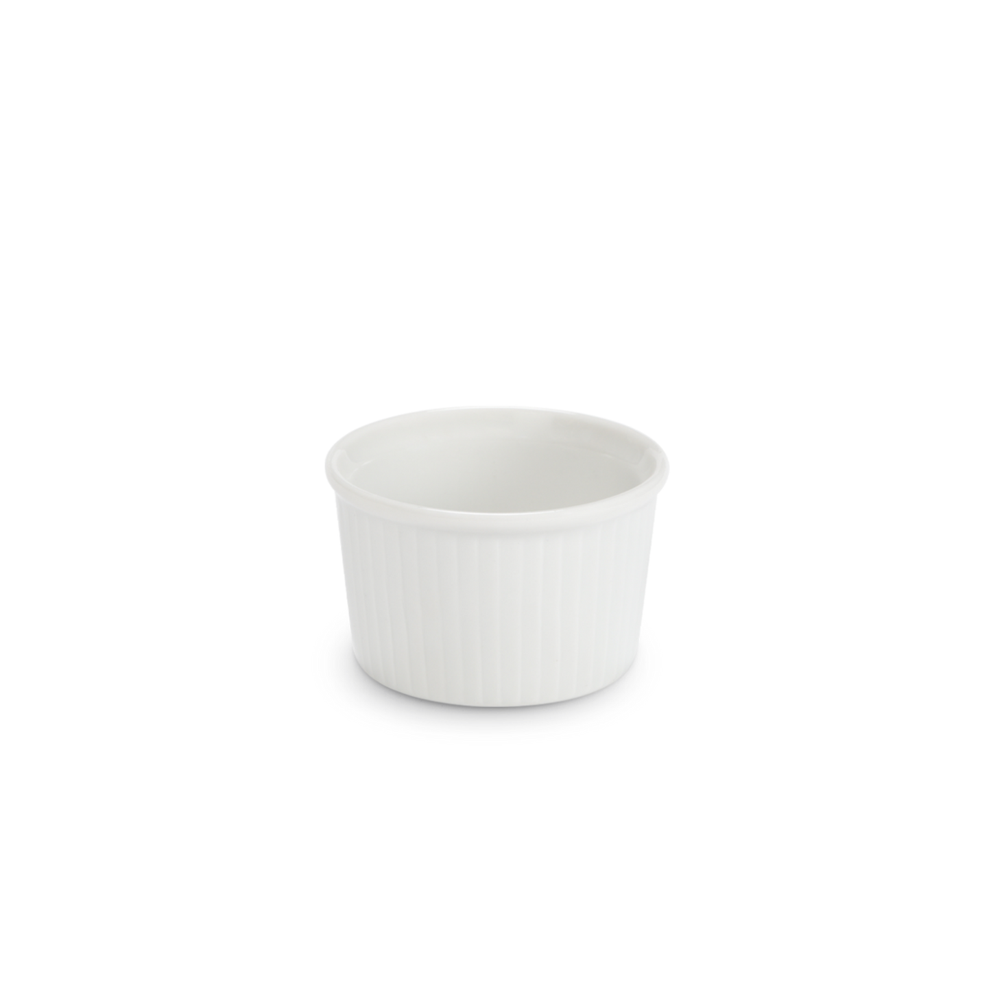 White ceramic ramekin on a white background