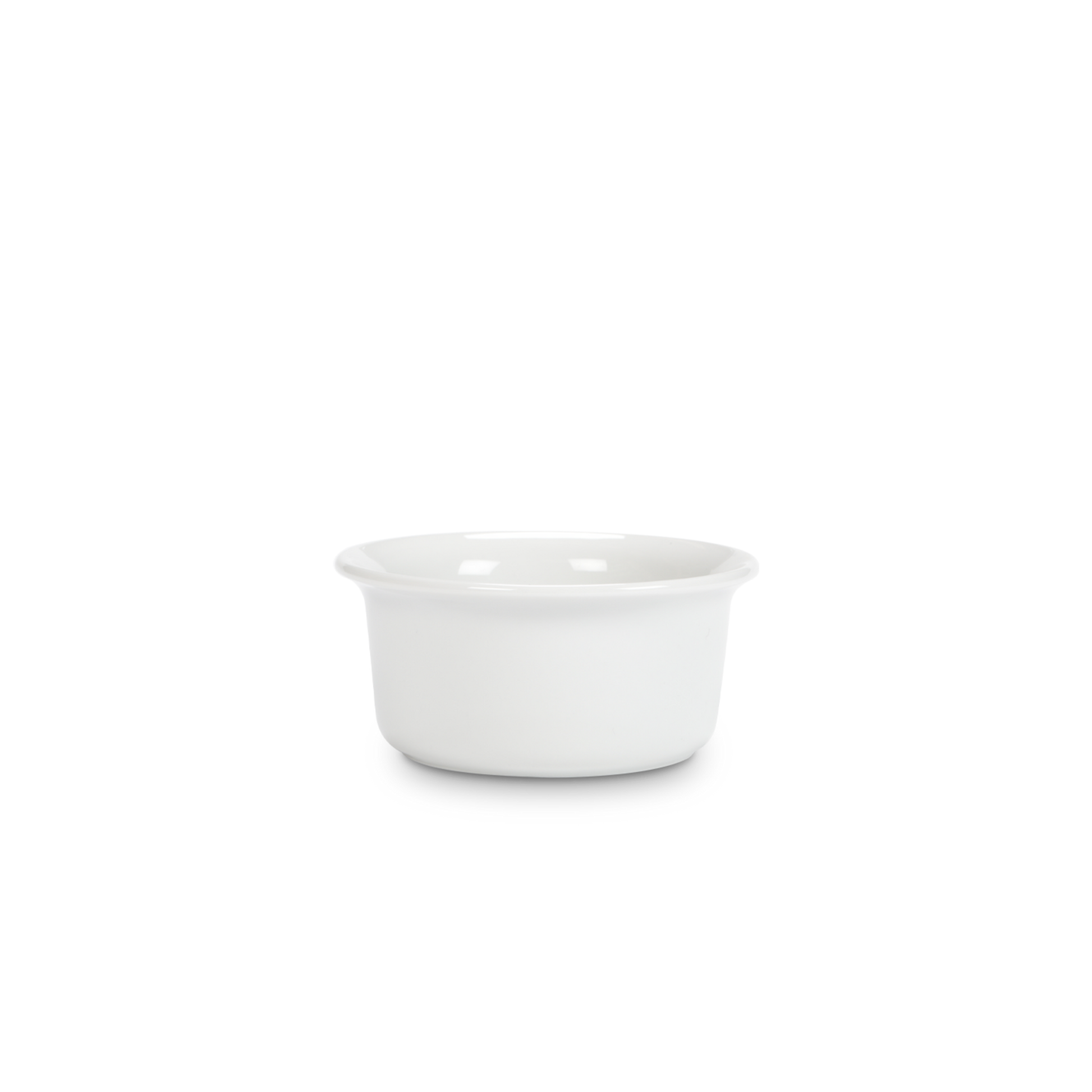 White ceramic ramekin on a white background