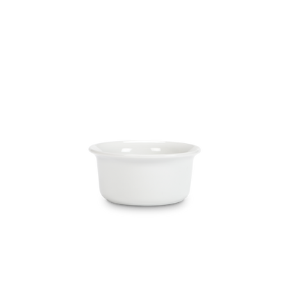 White ceramic ramekin on a white background