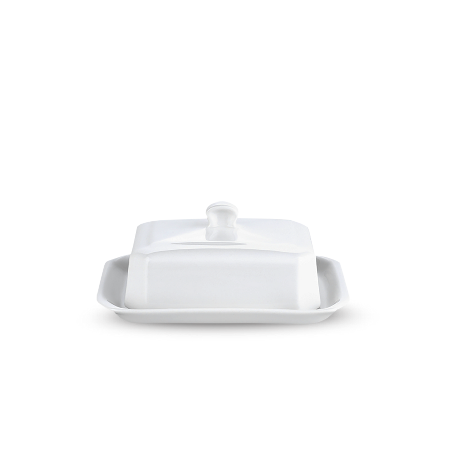 White ceramic butter dish on a white background