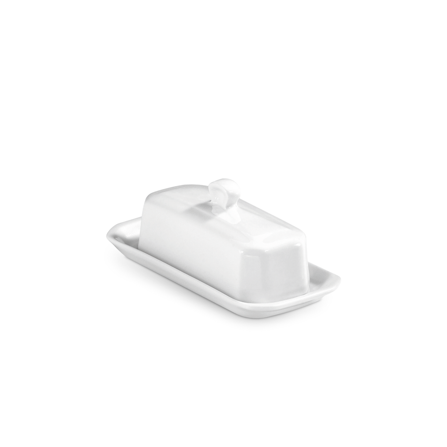 White ceramic butter dish on a white background