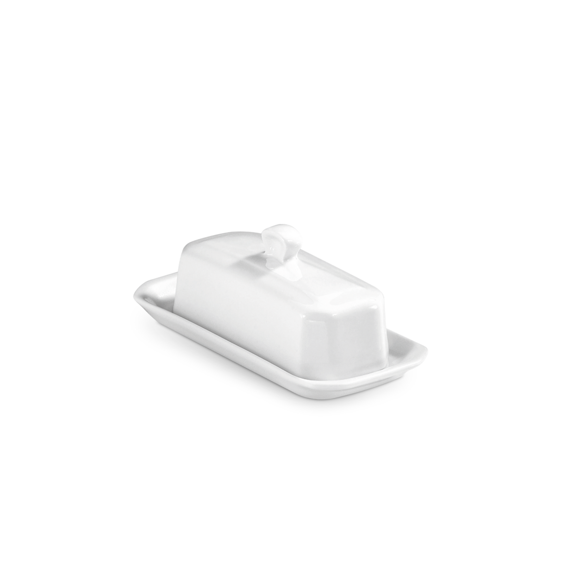 White ceramic butter dish on a white background
