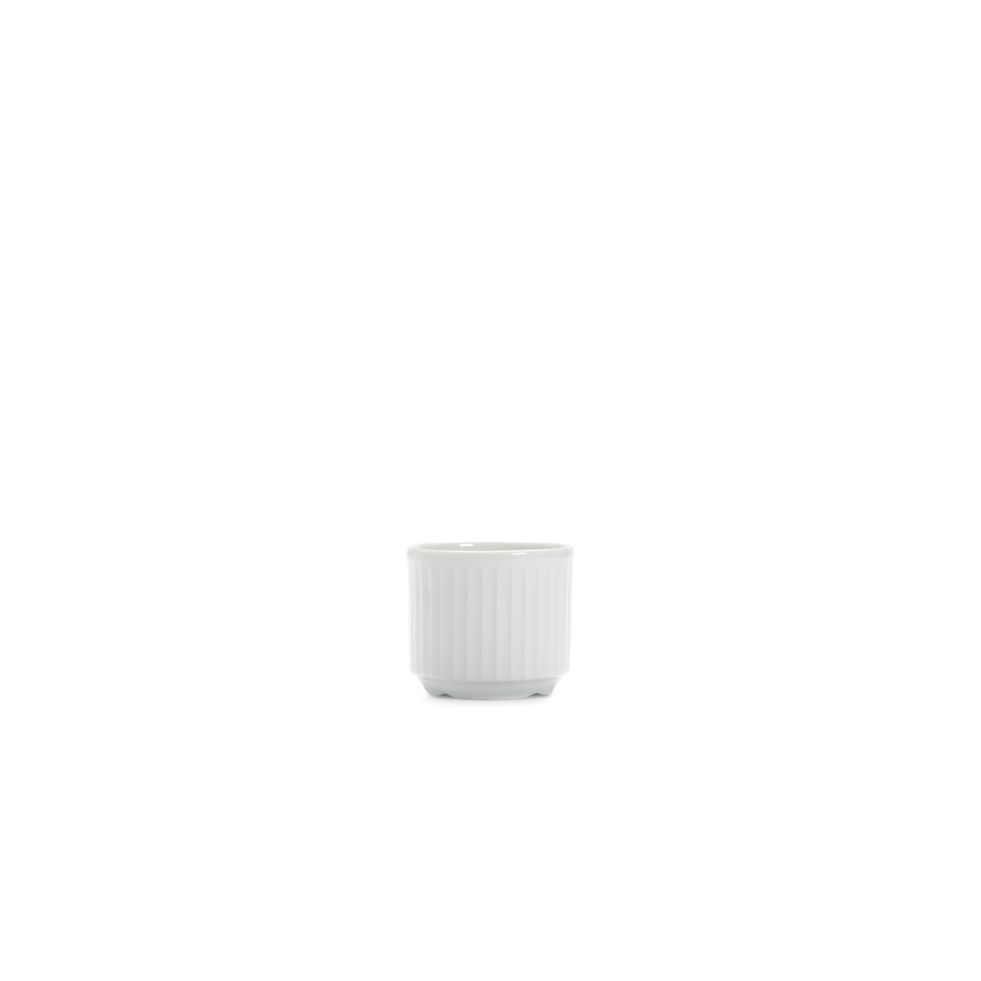 White ceramic pot with ribbed texture on a white background
