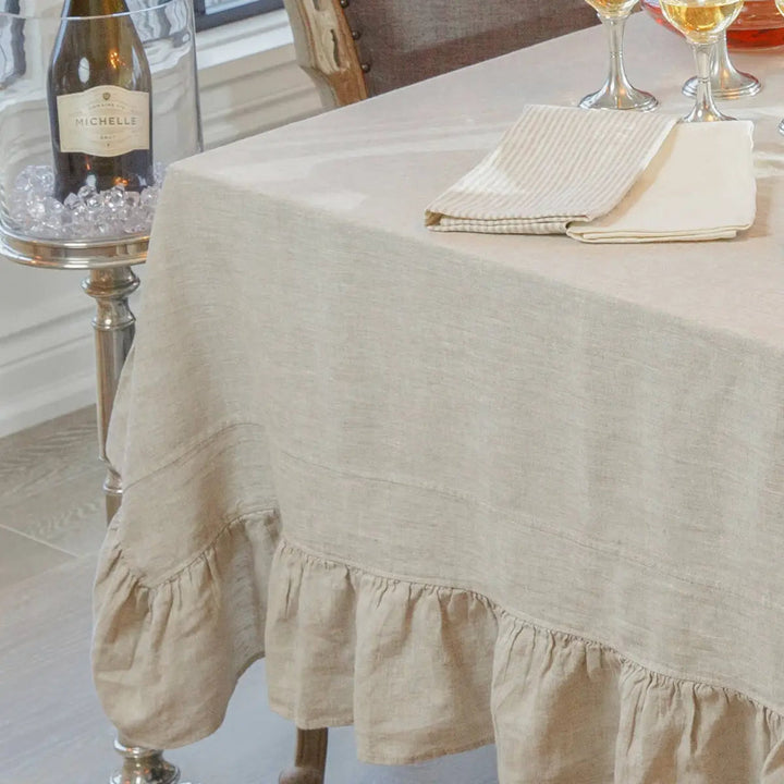 Rectangular Linen Tablecloth with Ruffle by Crown Linen Designs