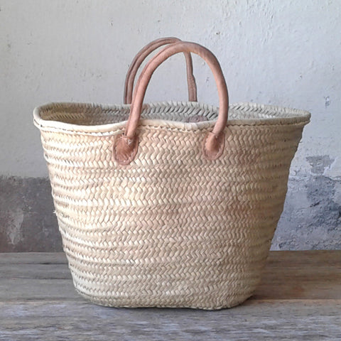 French Market Basket Short Leather Handles