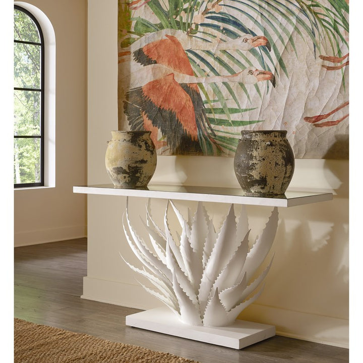 Agave White Console Table by Currey and Company