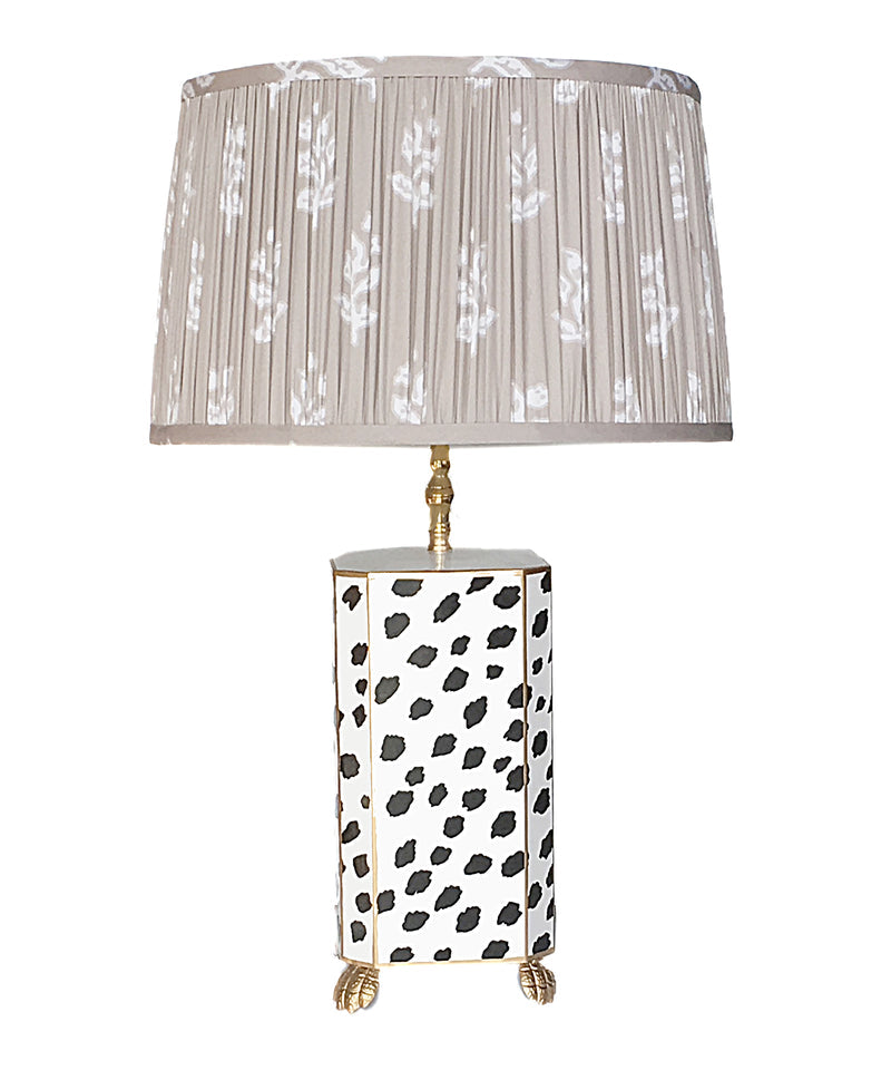 Black Fleck Table Lamp with Pleated Grey Sprig Shade by Dana Gibson
