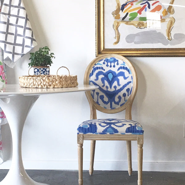 Blue Ikat Hand Painted Chair by Dana Gibson