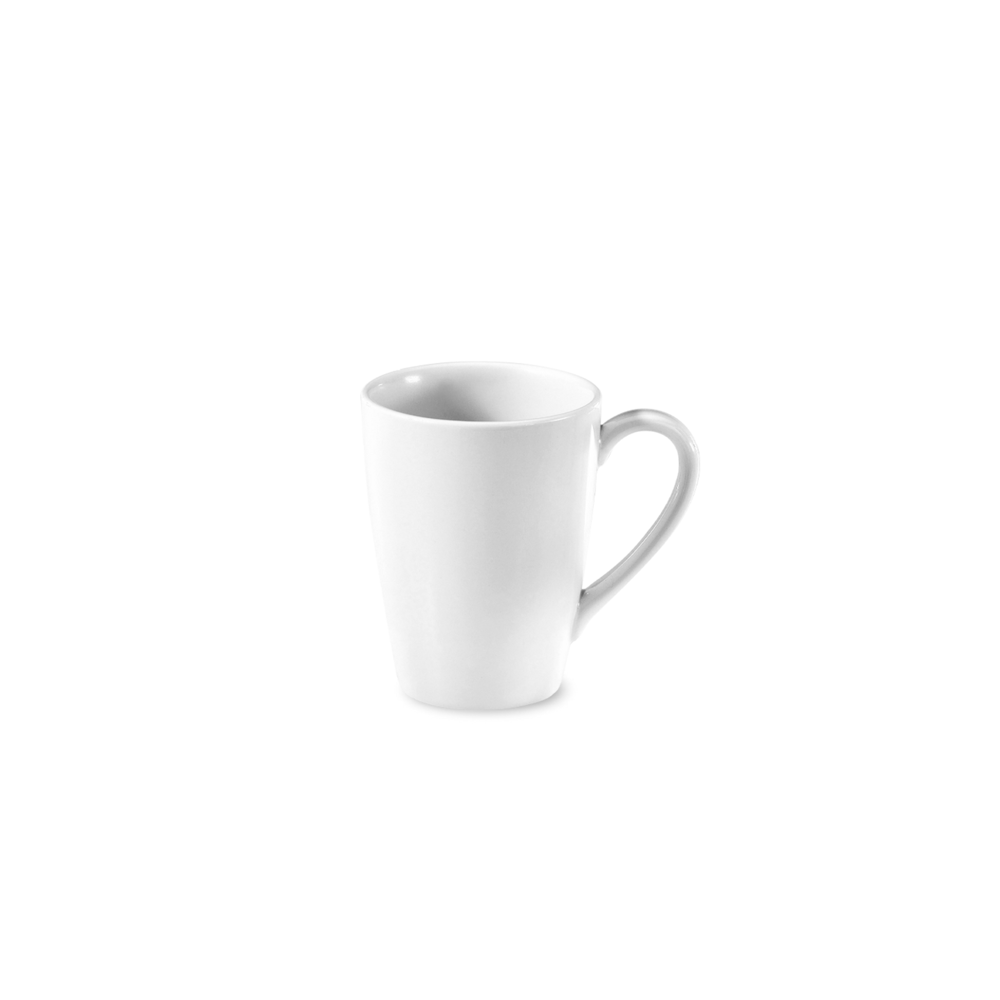 White ceramic mug on a white background