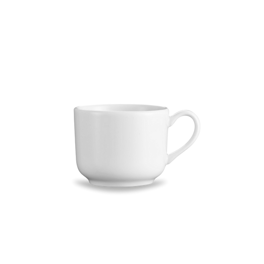 White ceramic mug on a white background